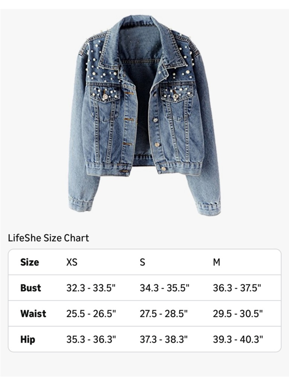 Women's Embroidered Pearl Denim Jean Jacket Coat Size S - Picture 8 of 14